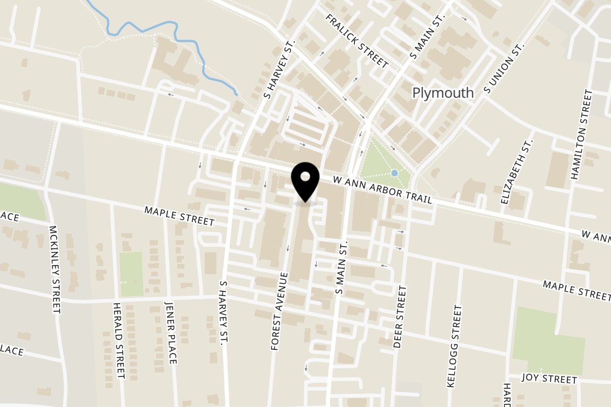 Map showing the location of Pizza Spot on 437 Forest Avenue in Plymouth